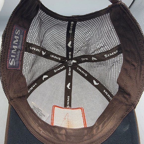 Simms Fishing Products Fly Fishing Snapback Hat Cap Brown Baseball Mesh Back - Picture 7 of 10